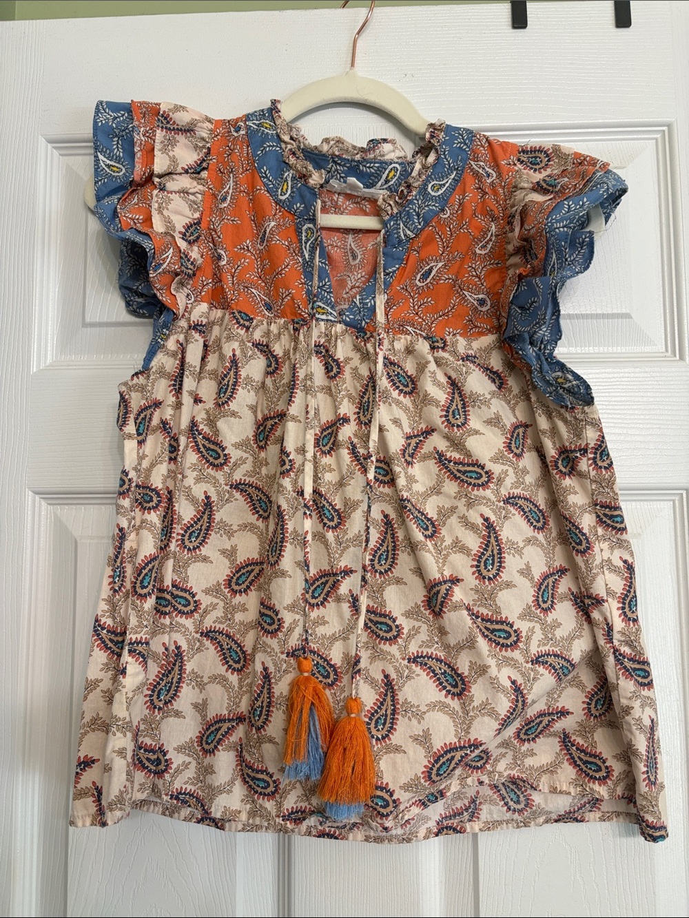 Women’s THML Boho Paisley Tassel Top - Orange, Blue, Cream